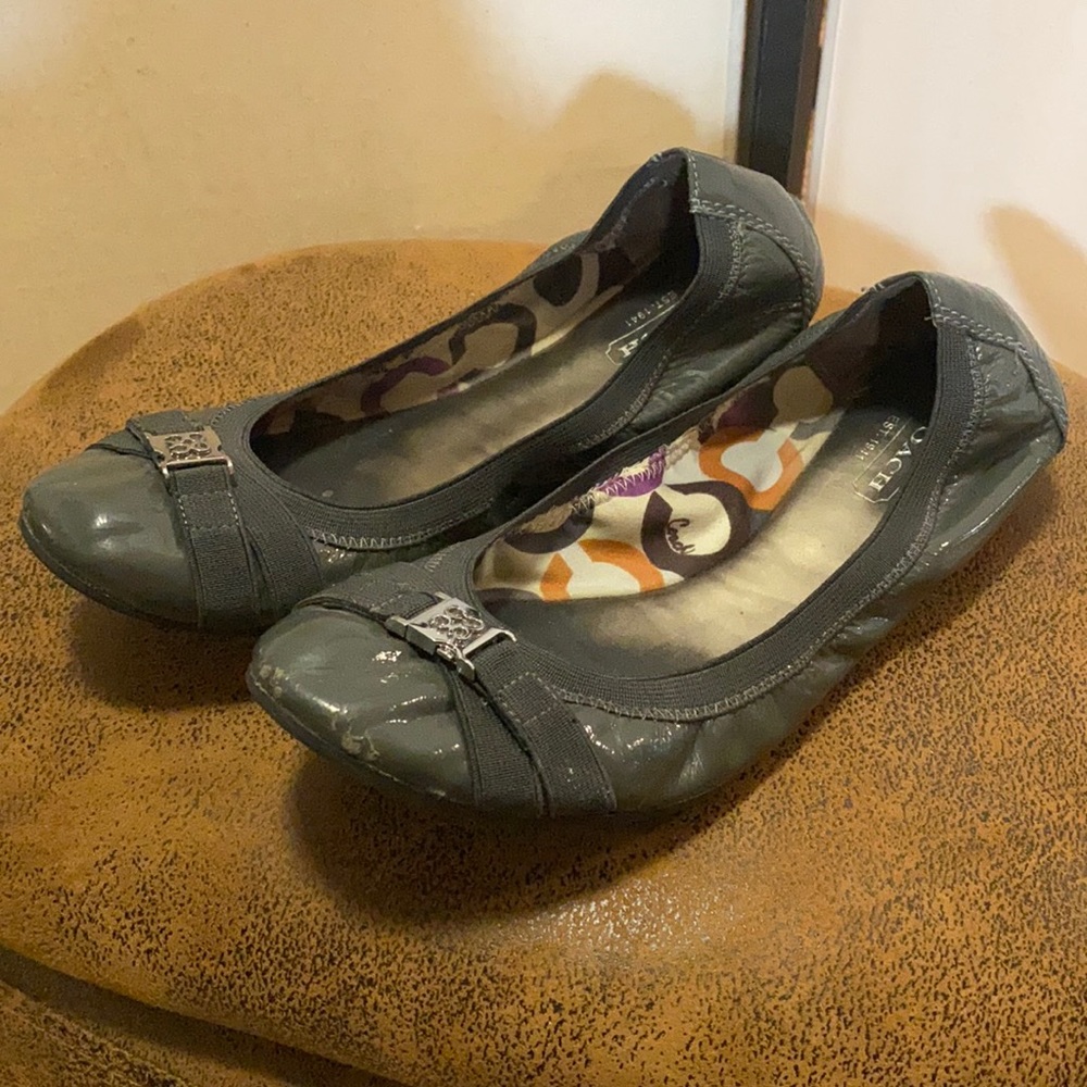 Coach Gray Patent Leather Flats